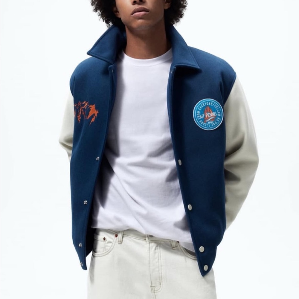 Zara Navy and Cream Varsity Jacket NWOT